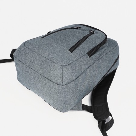 A backpack with a zipper, "saxi", outer pocket, gray color-5