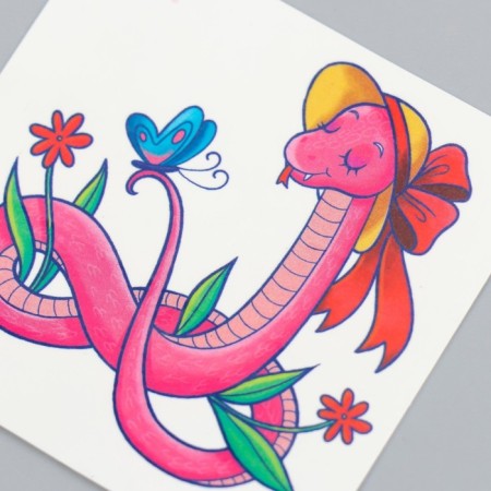 Tattoo on the body color "Snake in a hat in a clearing" 6x6 cm-3