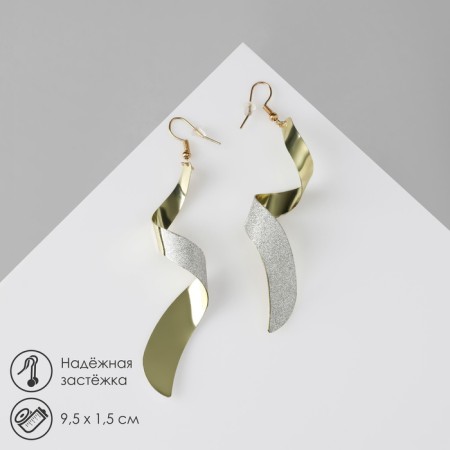 Earrings with rhinestones “wave” spiral, white color in gold