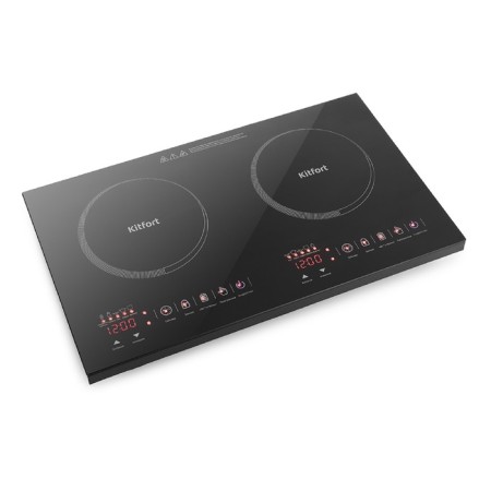 Induction tile KitFort KT-105, 2000/2000 W, 2 burners, 7 programs, sensor, black