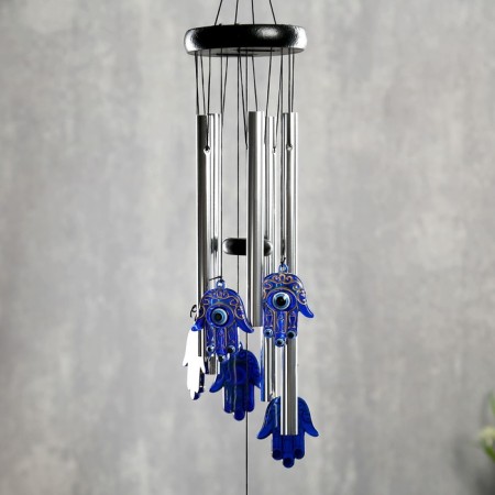 Wind music metal, plastic "palm with talisman" 5 tubes 6x8.5x8.5 cm-1