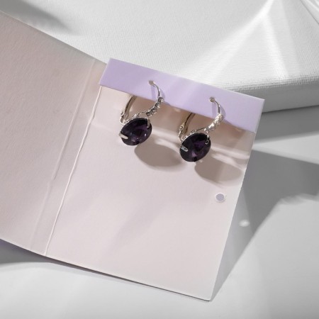 Earrings with rhinestones “Give tenderness” Crystal, Dark purple color in silver-1