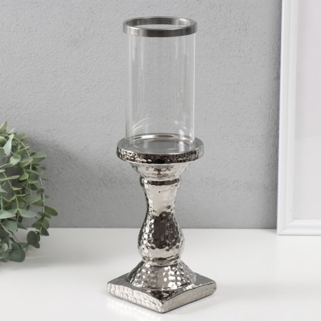 Ceramics candlestick, glass for 1 candle "Monti" d = 7.5 cm silver 9x9x31.5 cm-2