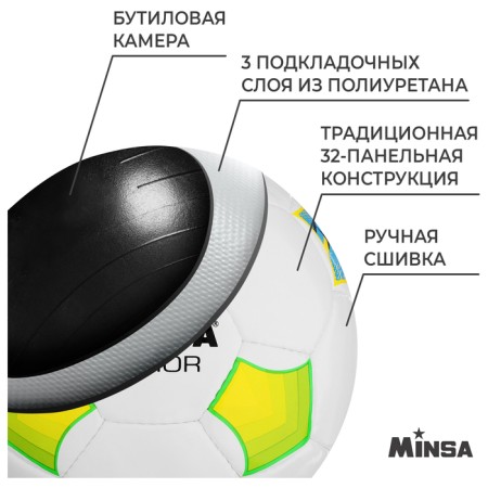 Ball football minsa junior, pu, manual stitching, 32 panels, p. 4-2