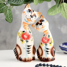 Сувенир "Кот с кошкой Счастье", 2 шт, гжель цвет