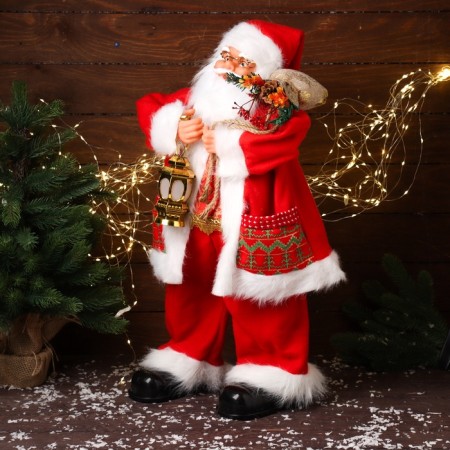 Santa Claus "Red fur coat, with glasses, with a flashlight" moves, with a backlight, 70 cm-1