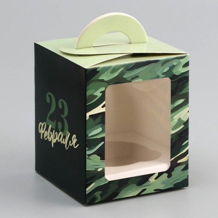 Box for 1 cupcake, "camouflage", 9.2 x 9.2 x 11.1 cm, confectionery packaging