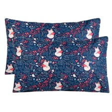 A set of pillowcases, size 40x60 cm, print, foxes, blue color - 2 pcs.