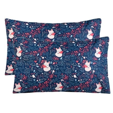 A set of pillowcases, size 40x60 cm, print, foxes, blue color - 2 pcs.