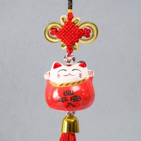 Suspension Ceramics "Mani-Neko with a knot of happiness" red 5x5x36 cm-1