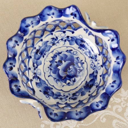 Candlete "Butterflies", 15 × 15 × 8 cm, openwork, gzhel-7
