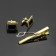 Set of men's “cufflink + clamp 6 cm for a tie” point pattern, rectangle, black color in gold