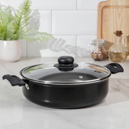 Consul, 3 l, 3 l, d = 24 cm, glass cover, plastic handles, anti-stick coating, black color, black