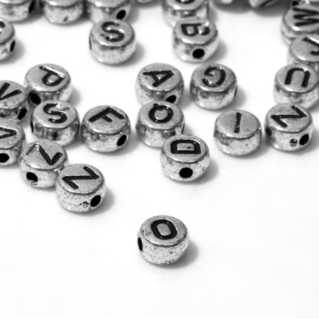 Acrylic bead "English letters" mix, 7 × 4 mm, set 10 g, silver color-1