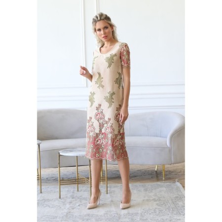 Women's dress, size 44, beige color, red-5