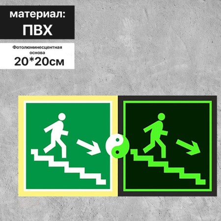 Signs Direct to the right to the evacuation exit down the stairs "Photoluminescent foundation"