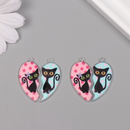 Decor for creativity metal, enamel "Two cats" set 2 pcs 3x2.8 cm-2