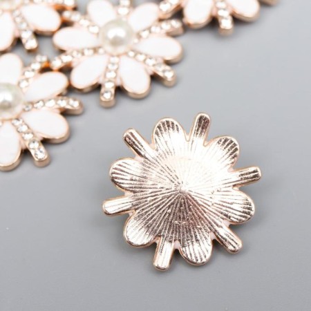 Decor for creativity Metal "White Chamomile" enamel, rhinestones, pearl 0.8x2.3x2.3 cm-1