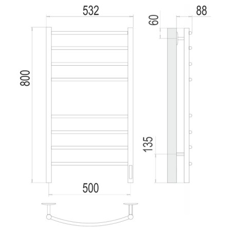 Terminus heated towel rail "Classic" P8, 500x800 mm, dimmer, black matte-2