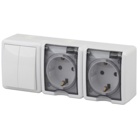 Block Two sockets+Double IP54, 16A (10AX) -250V, OU, Era Expert, White (5/