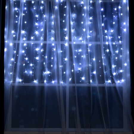 Garland "Curtain" 1.5 × 1 m, IP20, transparent thread, 180 LED, white glow, 8 modes, 220 V