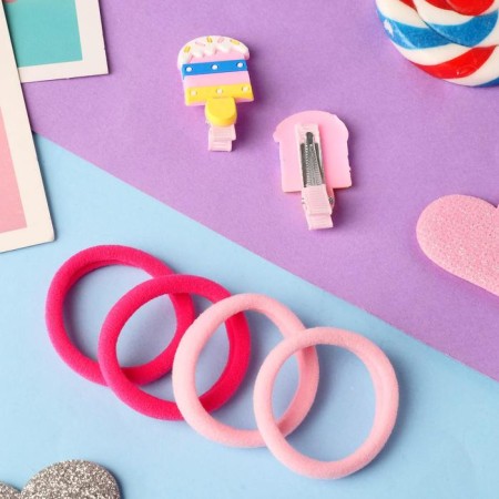 Caramel hair set (4 elastic bands, 2 clamps) ice cream, 3.5x2.5 cm, pink-2