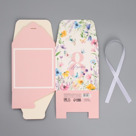 Gift folding box, packaging, “from March 8, delicate flowers”, 12 x 12 x 12 cm-7