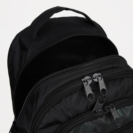 School backpack with reflective elements, "saxi", 2 parts on zippers, 4 external pockets, black/green color-5