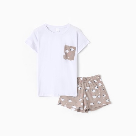 Homemade set (T -shirt, shorts) "lamb", white/beige color, size 44