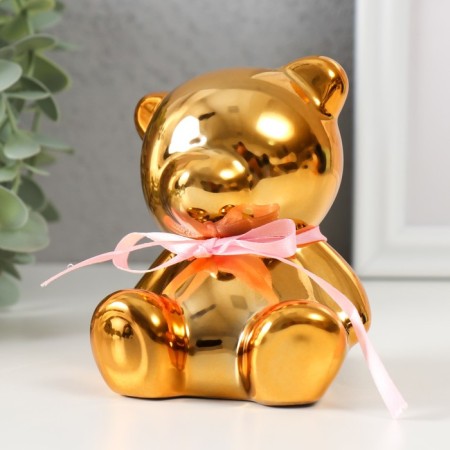 Piggy bank Ceramics "Mishutka with Bantik" gold 9x8x9.8 cm-3