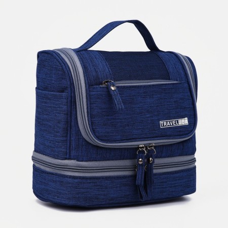 Cosmetic bag, 2 parts on zippers, blue color