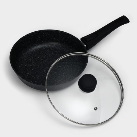 The frying pan “Elite”, d = 24 cm, plastic handle, glass cover, anti -stick coating, black color-2