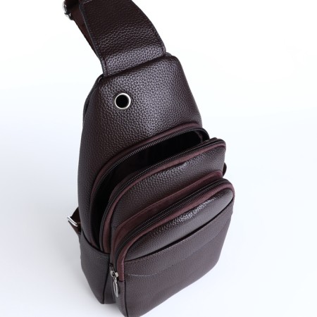 Male sling bag made of artificial leather, brown color-5