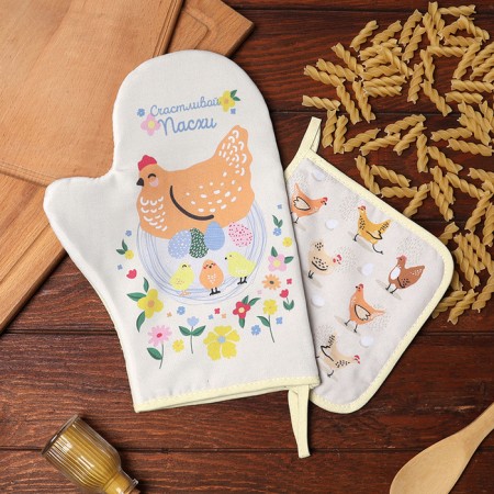 Set of kitchen shade "chicken": mittens 20x28 cm, take a pursuit 17x17 cm, 35% cotton, 65% p/e