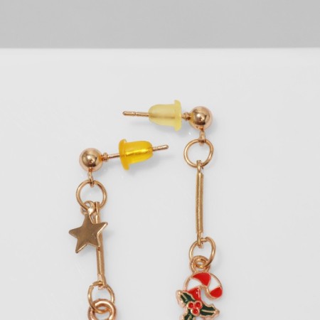 Earrings "Deer and Lollipop" hanging, red-green color in gold-5