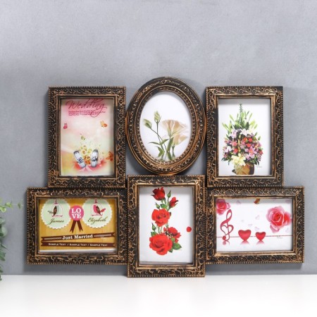 Photo frame in 6 photos 13x18 cm "with patterns" dark gold 37.5x59 cm