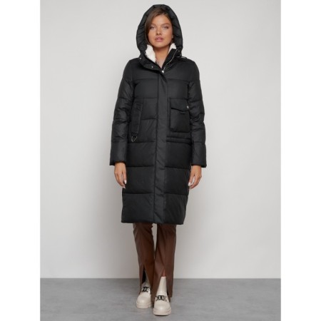 Coat insulated winter female, size 44, black color-4