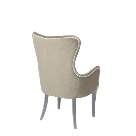 Armchair "Lari", velor fabric, bronze molding, white array, bone color-1
