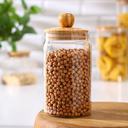 Glass Bank for bulk products with a bamboo cover "Eco", 1.05 l, 10 × 20.5 cm