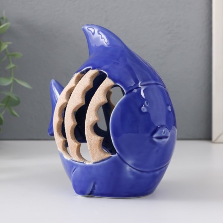 Ceramics candlestick for 1 candle "fish with patterns" blue 15.7x8.8x14.3 cm-4