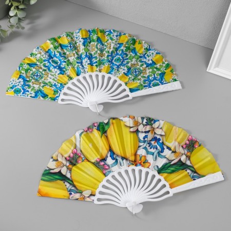 Fan plastic, textile "Lemon ornament" mix 23 cm-2