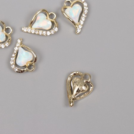 Decor for creativity metal, rhinestones "curved heart" gold, white 1.8x1.3x0.5 cm-1