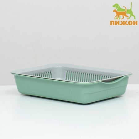 Tray with a grid No. 3, 34 x 25.5 x 7 cm, gray/olive-1