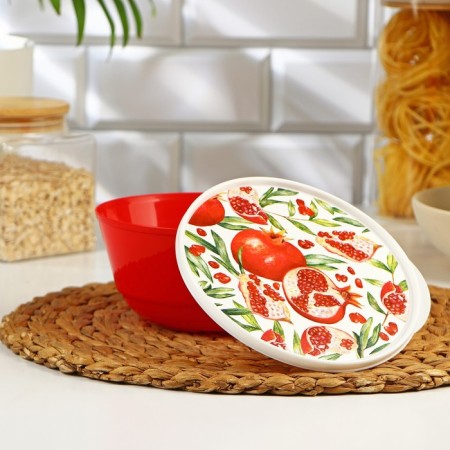 A bowl with a grenade lid, 1 l, 17 × 16.2 × 8 cm, red color-1