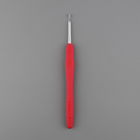 Knitting hook, with silicone handle, d = 3 mm, 14 cm, pink color-1