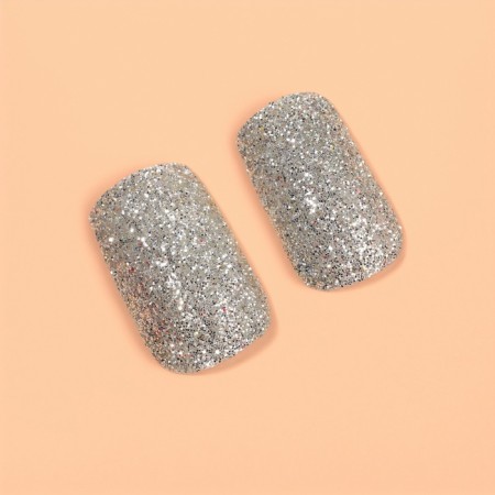 Lighting nails "Shine", 12 pcs, with sparkles, with adhesive plates, shape soft square, silver-2