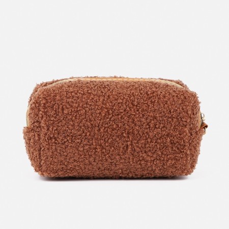 Cosmetic bag on lightning, with a lining, color beige-brown-1
