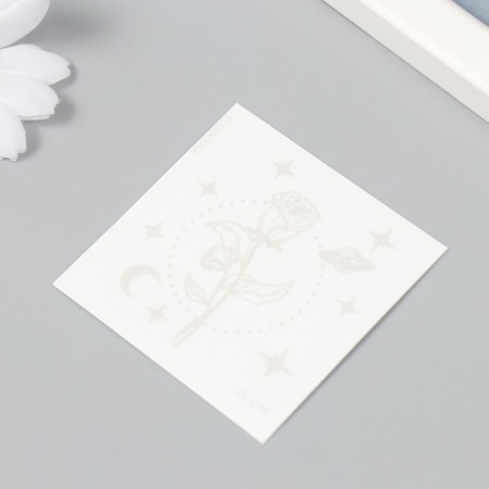 Tattoo on the body is blue waterproof "Rose and planet" 6x6 cm-1