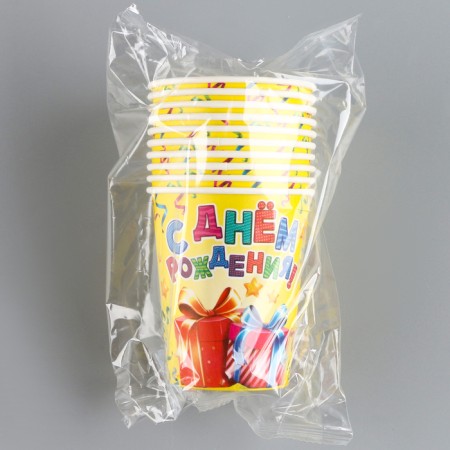 A one -time paper glass "Happy Birthday" Gifts and a serpentine, 250 ml-3