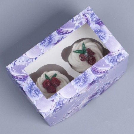 Capcake box, confectionery packaging with a window, 2 cells, Makaruns, 16 x 10 x 10 cm-3
